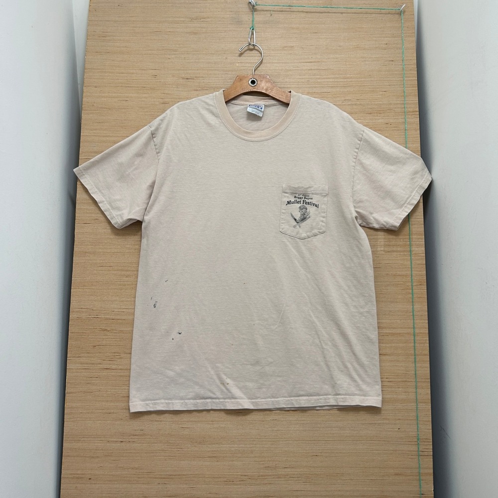 Vintage Hanes Beefy-T Boggy Bayou Mullet Festival Florida Graphic Pocket Tee L